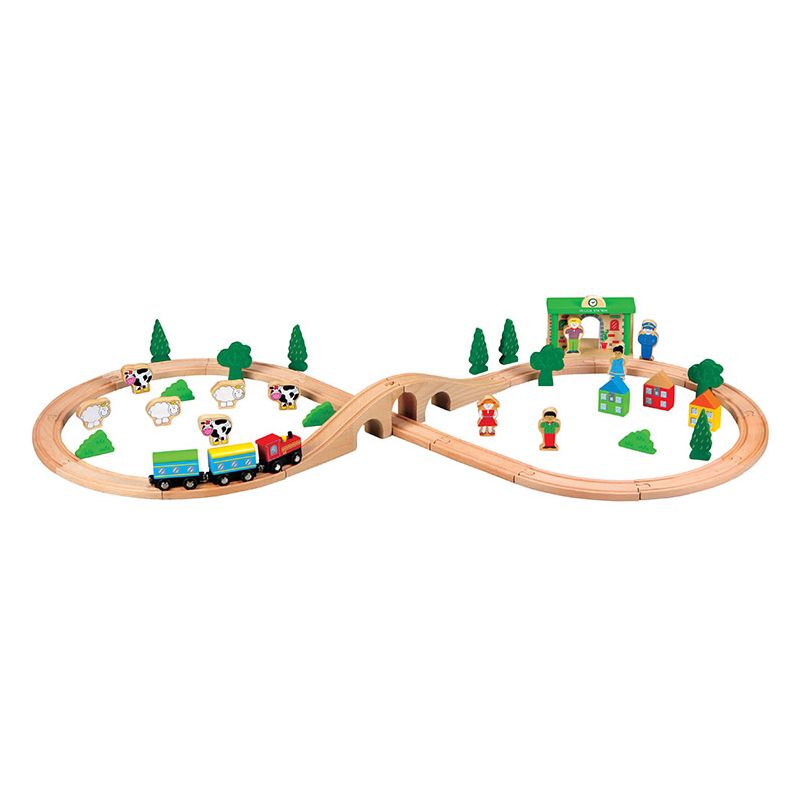 Circuit train en bois 62 pieces, jouets en bois